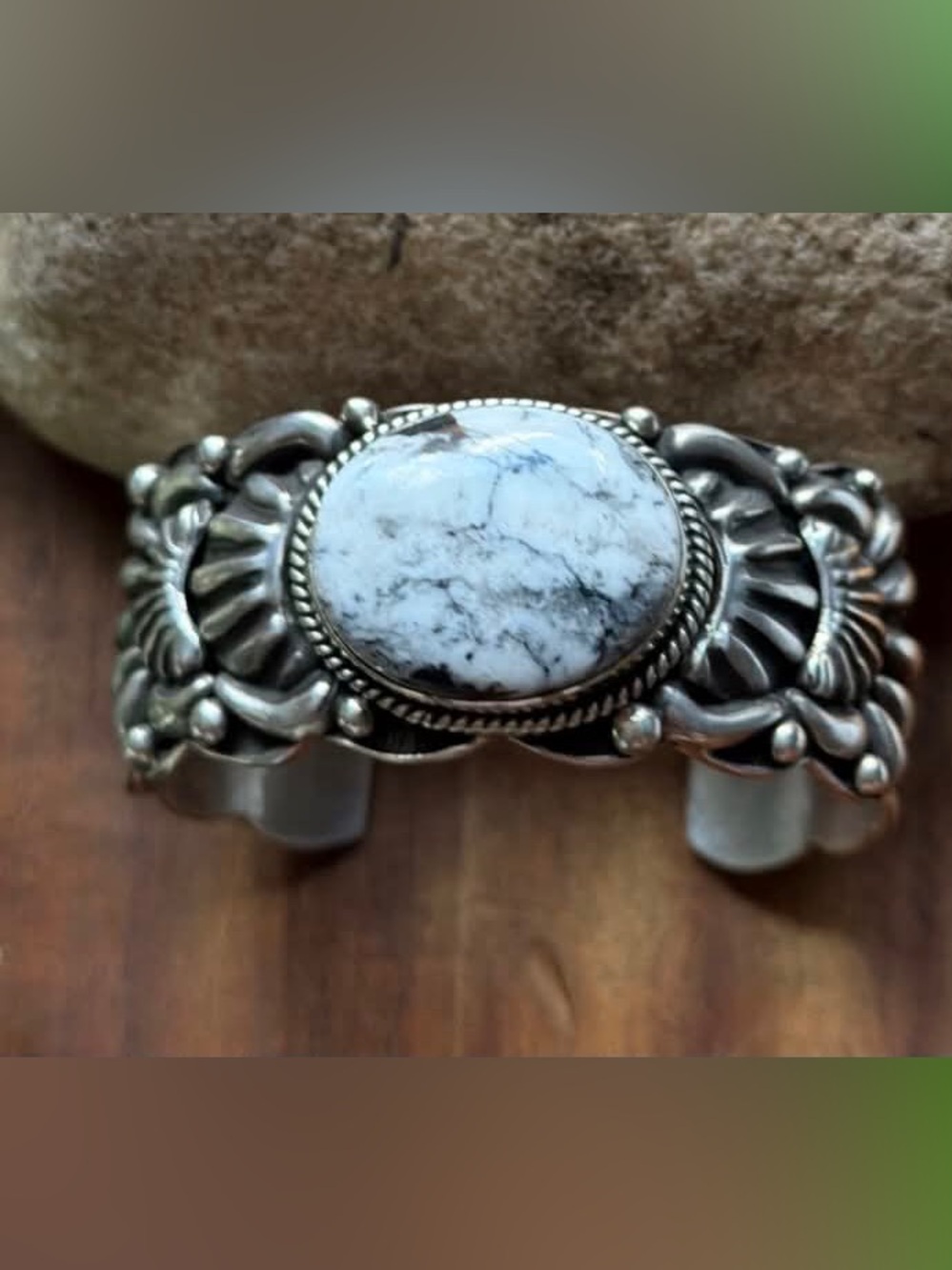 Tsosie White TO Sterling Silver White Buffalo Turquoise Cuff Bracelet Navajo